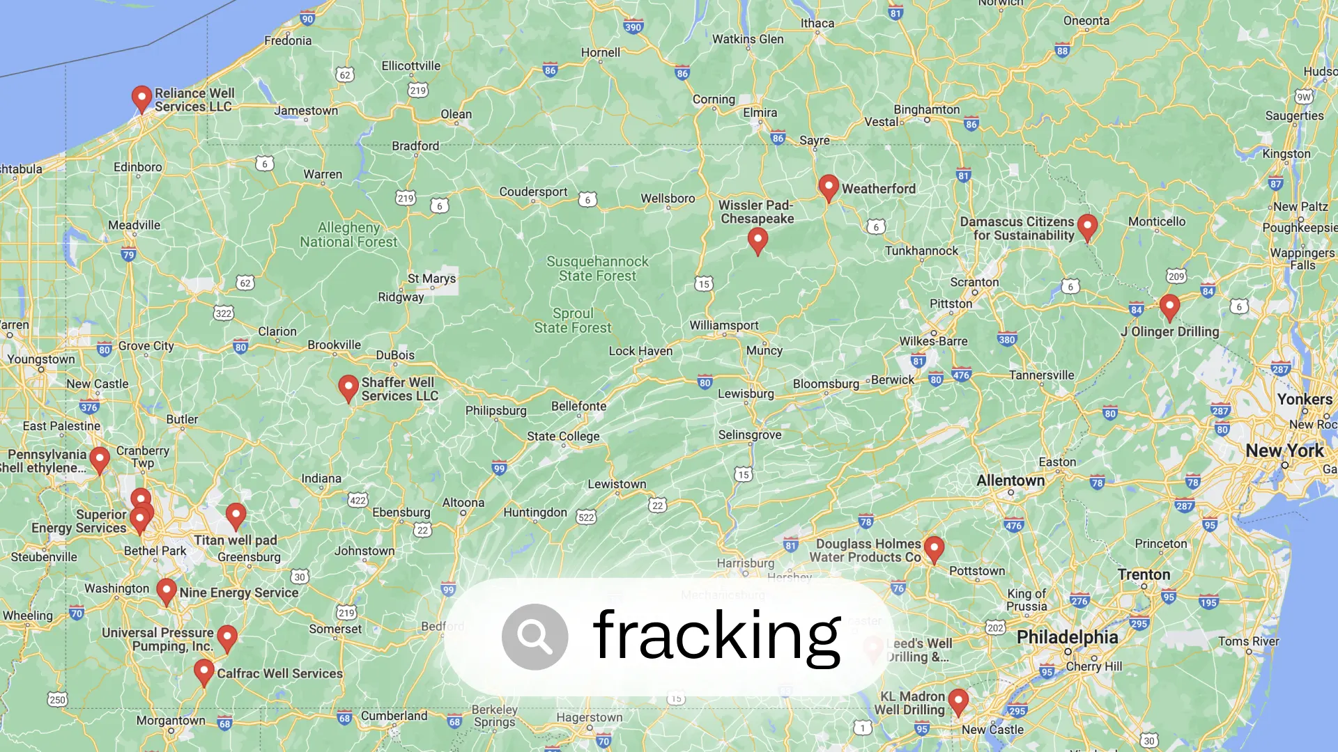 Google Maps results for “fracking”